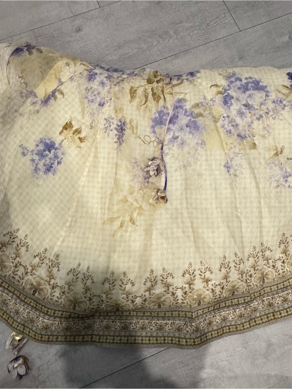 Zimmermann Cream and Lavender Floral Midi Dress with Gold Accents - Picture 8 of 10